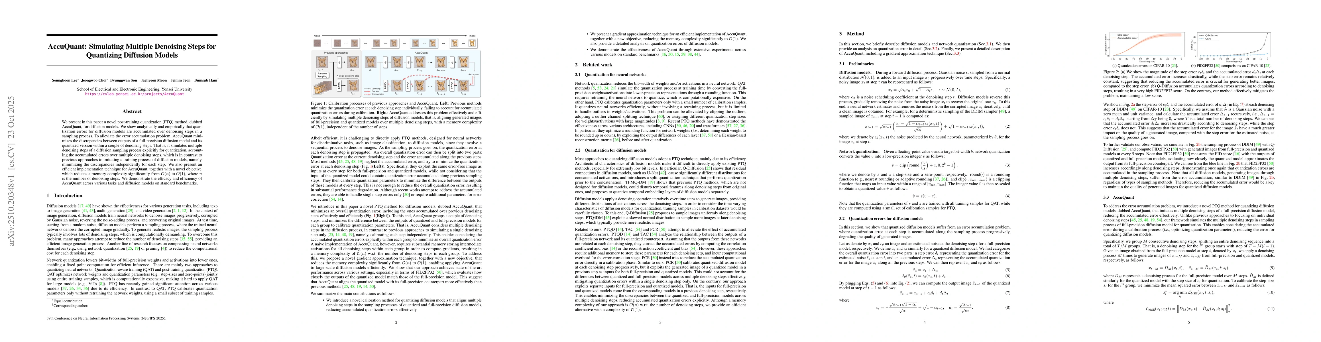 Thumbnail for AccuQuant: Simulating Multiple Denoising Steps for Quantizing Diffusion
  Models