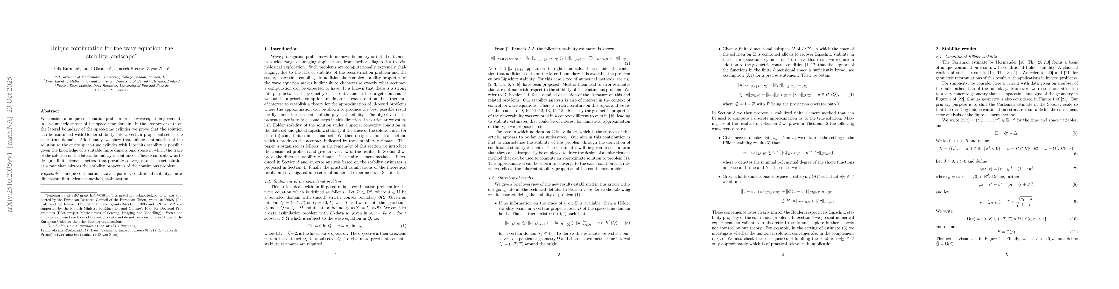 Thumbnail for Unique continuation for the wave equation: the stability landscape