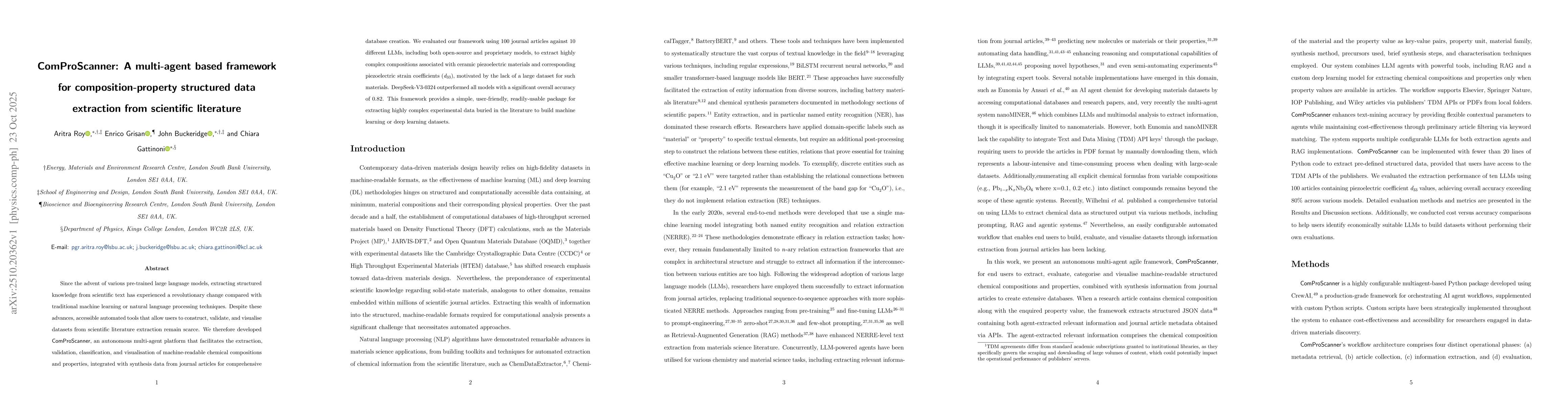 Thumbnail for ComProScanner: A multi-agent based framework for composition-property
  structured data extraction from scientific literature