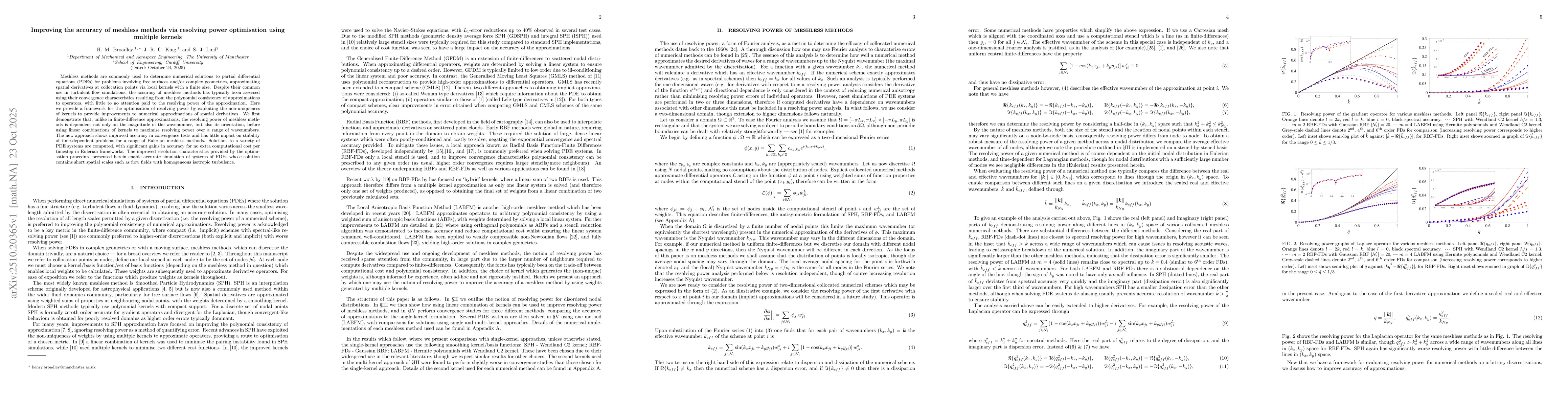 Thumbnail for Improving the accuracy of meshless methods via resolving power
  optimisation using multiple kernels
