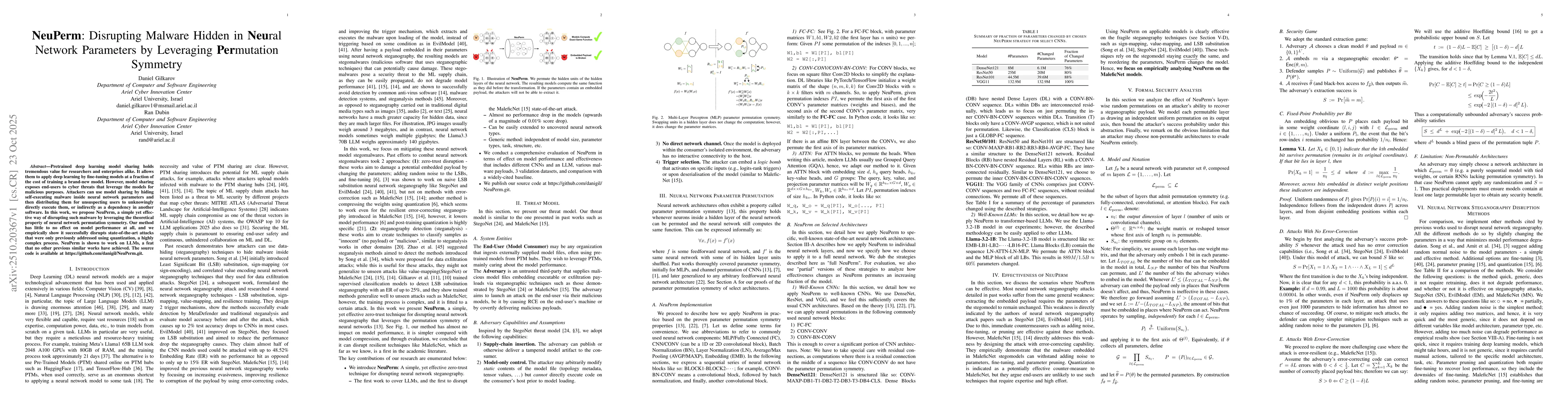 Thumbnail for NeuPerm: Disrupting Malware Hidden in Neural Network Parameters by
  Leveraging Permutation Symmetry