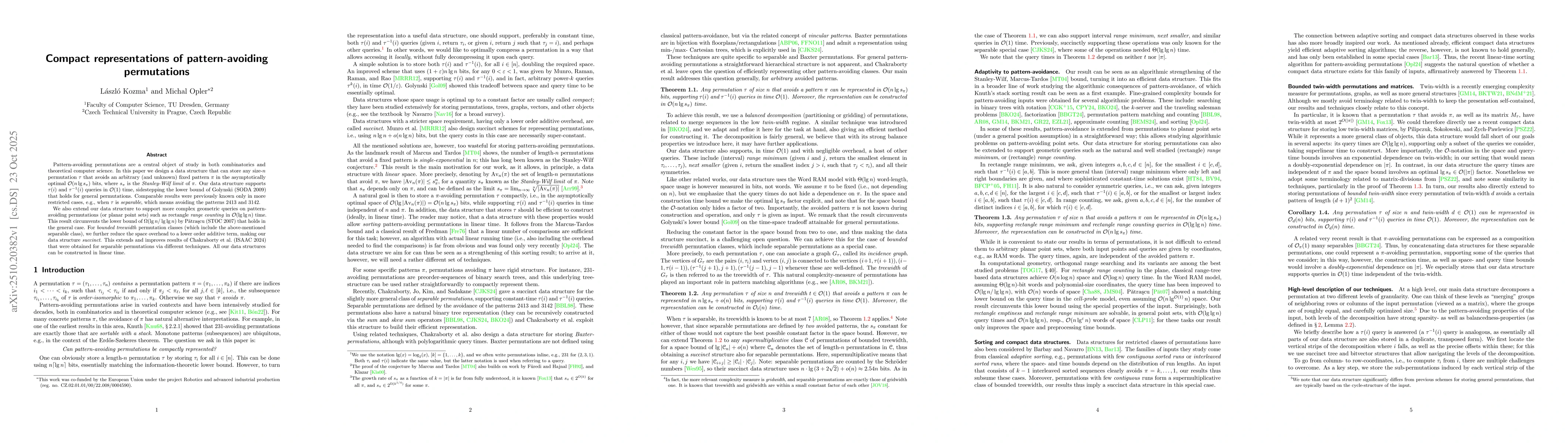 Thumbnail for Compact representations of pattern-avoiding permutations