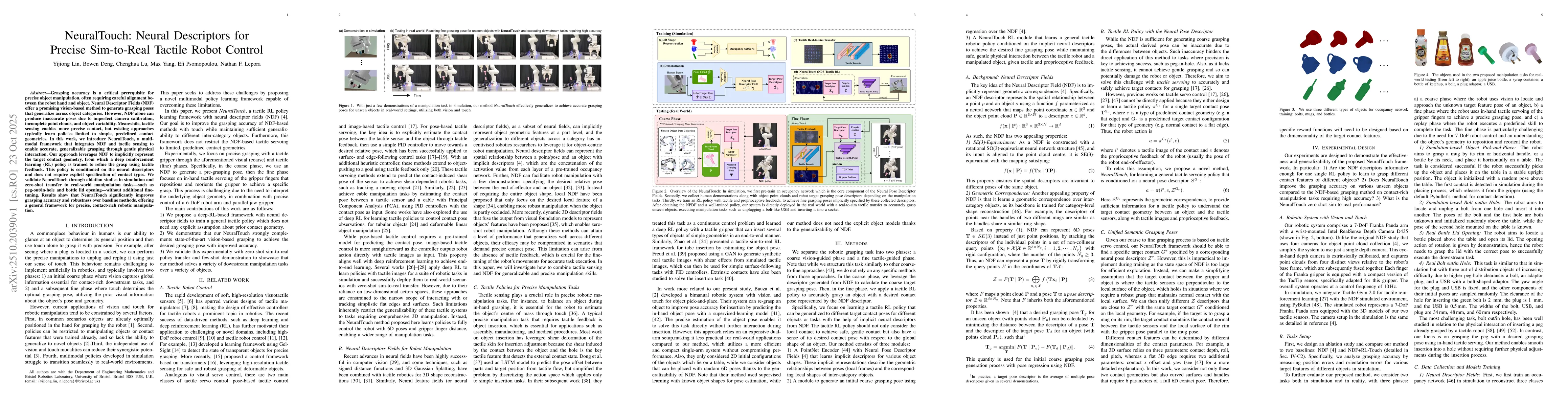 Thumbnail for NeuralTouch: Neural Descriptors for Precise Sim-to-Real Tactile Robot
  Control