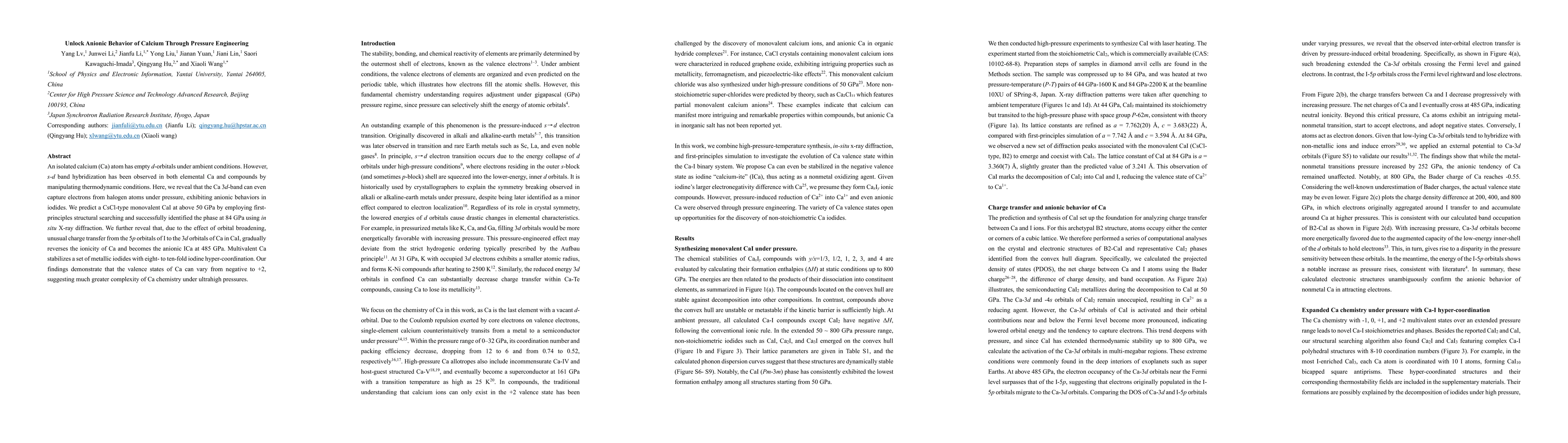 Thumbnail for Unlock Anionic Behavior of Calcium Through Pressure Engineering