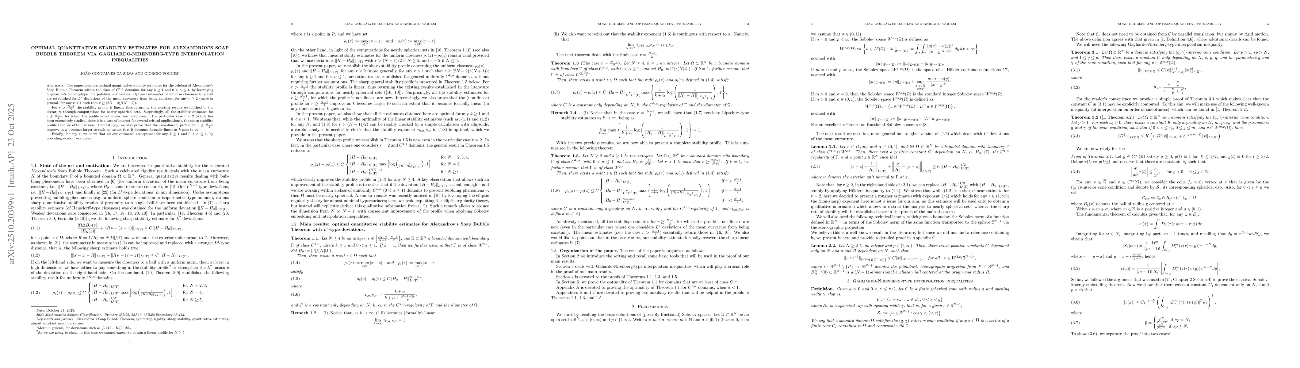 Thumbnail for Optimal quantitative stability estimates for Alexandrov's Soap Bubble
  Theorem via Gagliardo-Nirenberg-type interpolation inequalities
