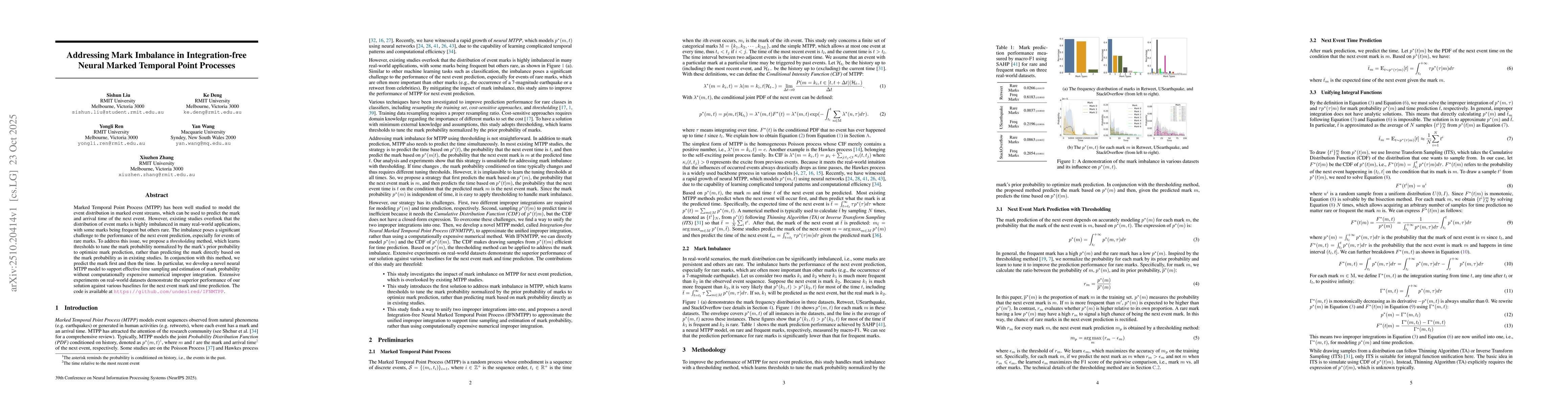 Thumbnail for Addressing Mark Imbalance in Integration-free Neural Marked Temporal
  Point Processes