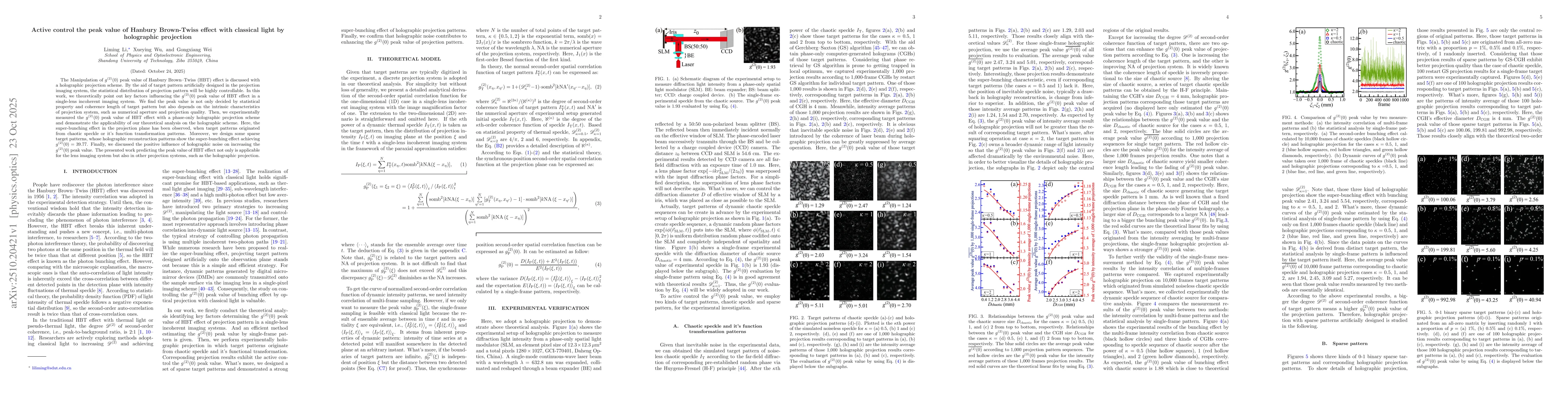 Thumbnail for Active control the peak value of Hanbury Brown-Twiss effect with
  classical light by holographic projection