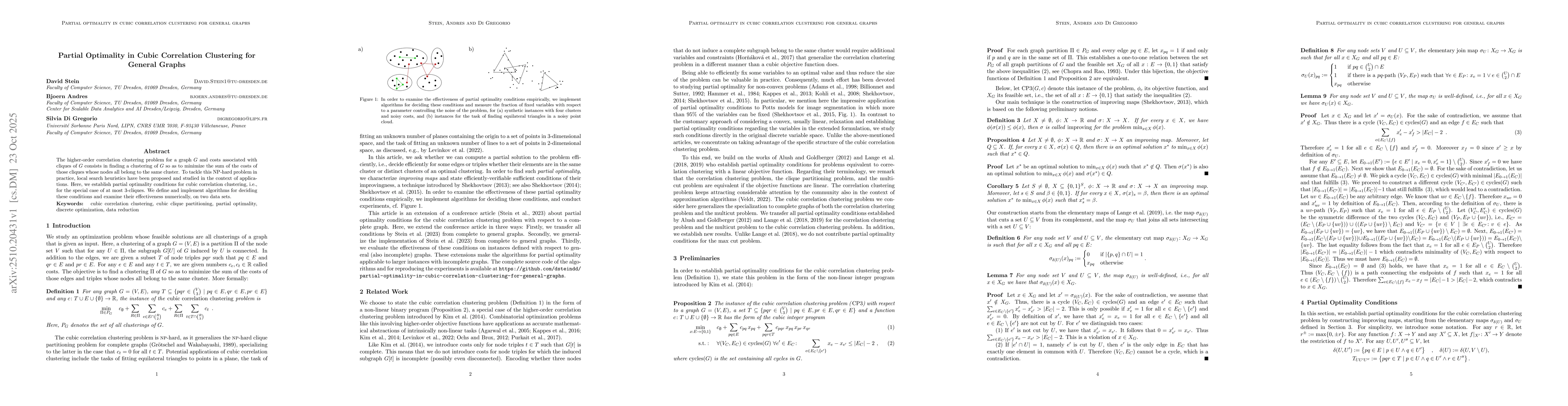 Thumbnail for Partial Optimality in Cubic Correlation Clustering for General Graphs