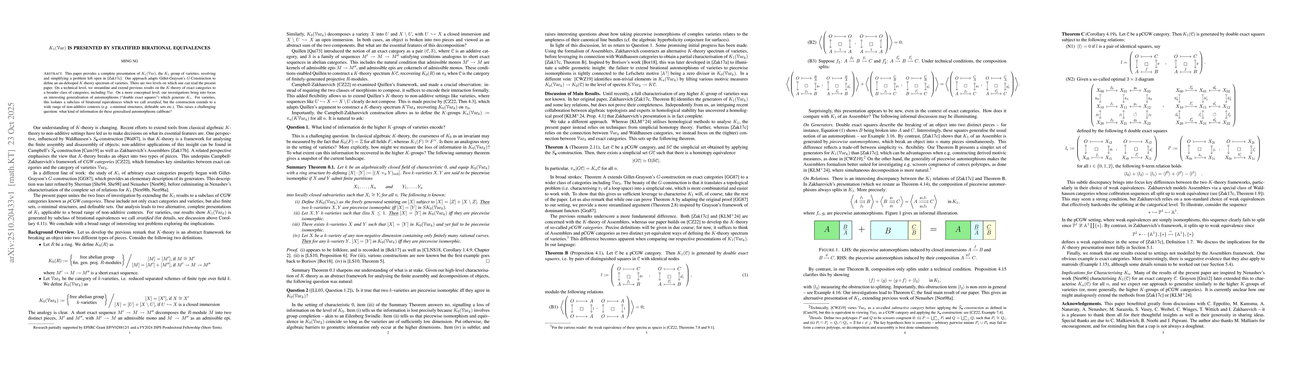Thumbnail for $K_1(Var)$ is presented by stratified birational equivalences