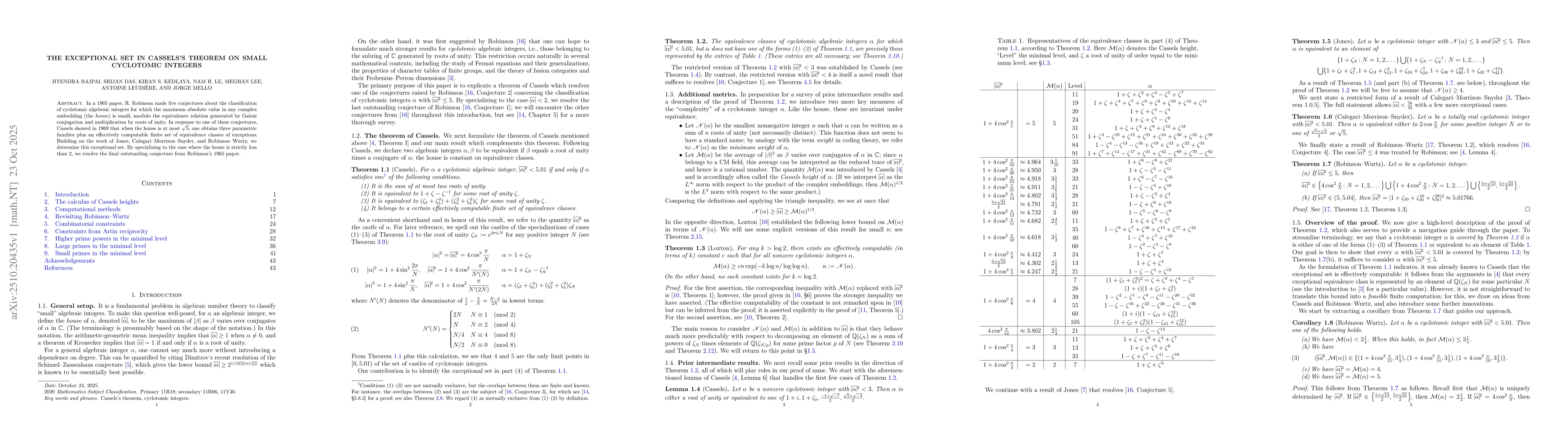 Thumbnail for The exceptional set in Cassel's theorem on small cyclotomic integers