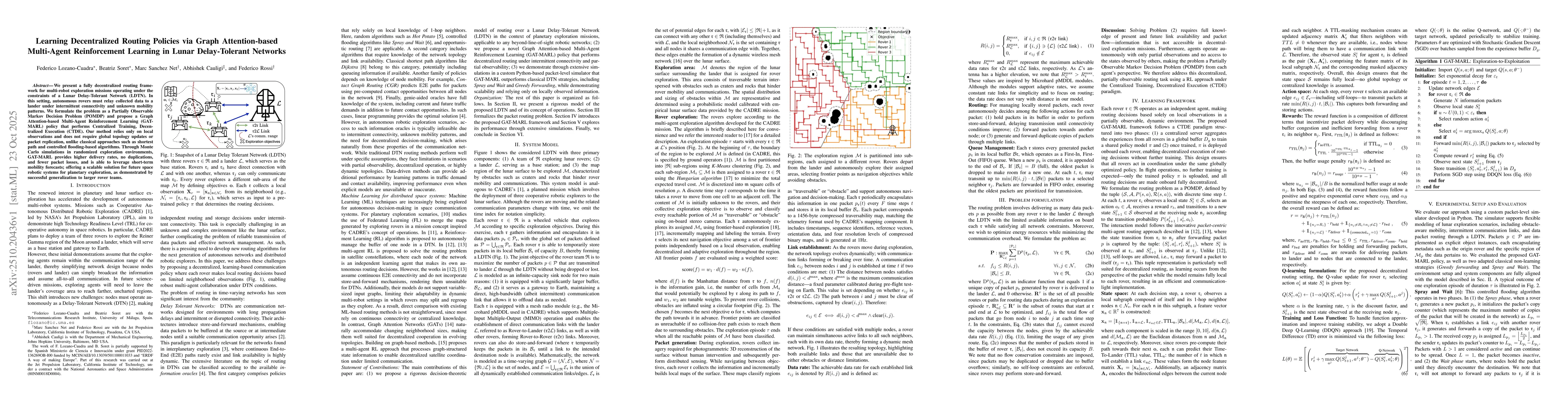 Thumbnail for Learning Decentralized Routing Policies via Graph Attention-based
  Multi-Agent Reinforcement Learning in Lunar Delay-Tolerant Networks