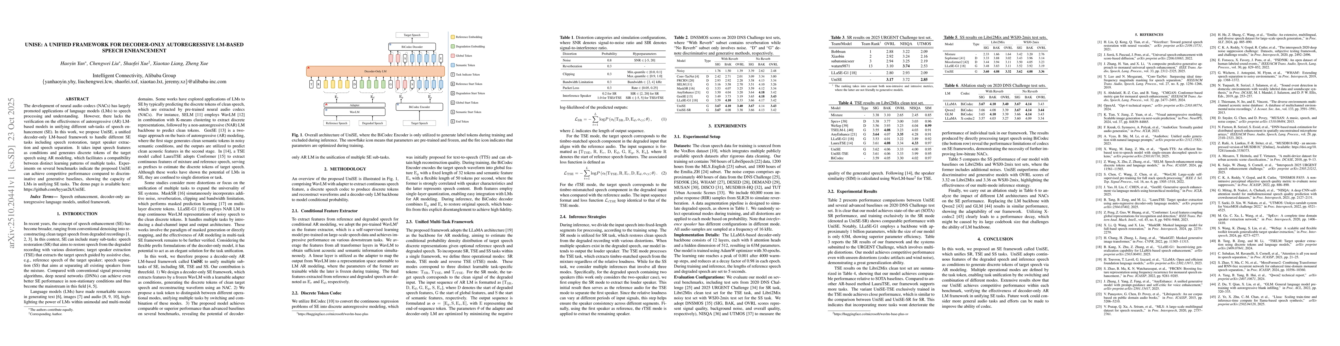 Thumbnail for UniSE: A Unified Framework for Decoder-only Autoregressive LM-based
  Speech Enhancement