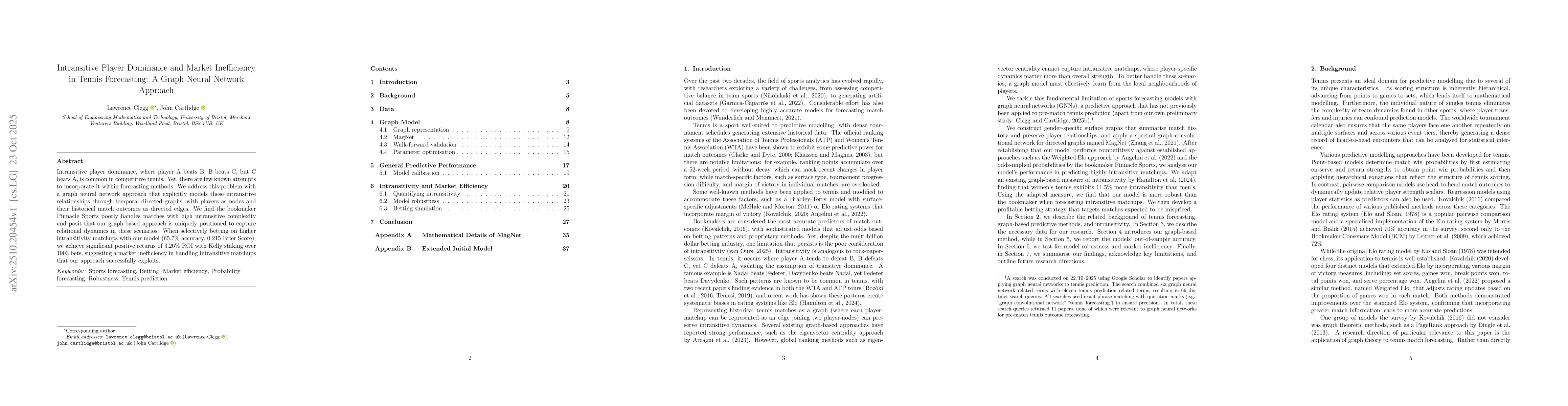 Thumbnail for Intransitive Player Dominance and Market Inefficiency in Tennis
  Forecasting: A Graph Neural Network Approach