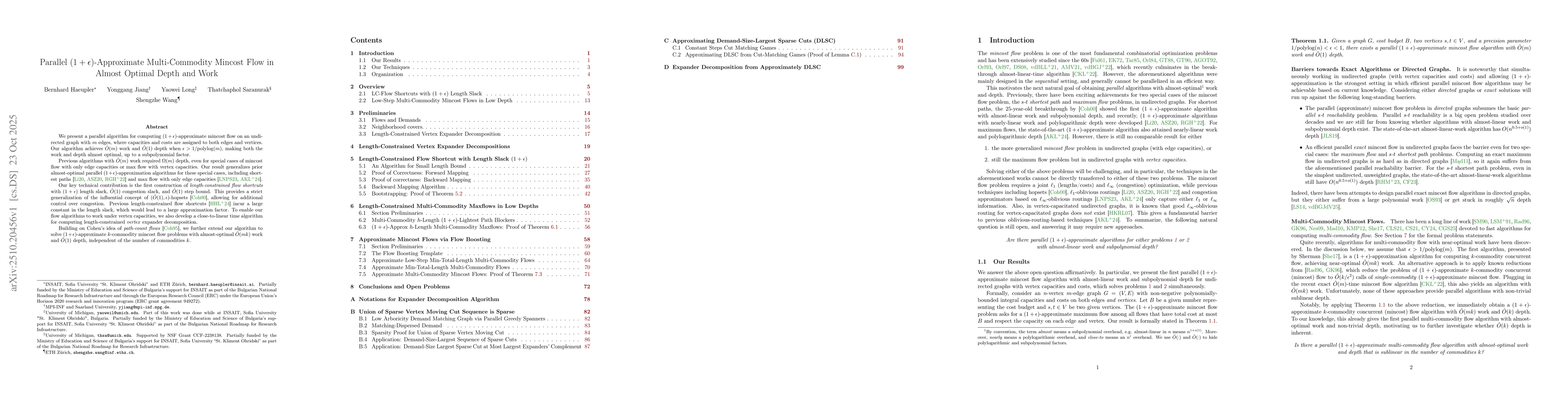Thumbnail for Parallel $(1+ε)$-Approximate Multi-Commodity Mincost Flow in
  Almost Optimal Depth and Work