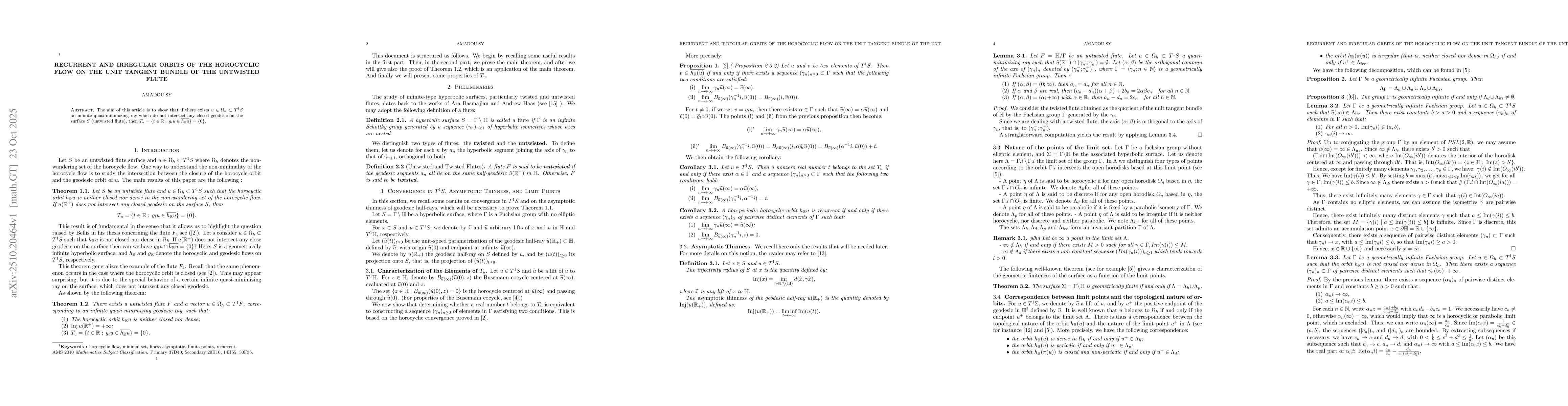 Thumbnail for Recurrent and irregular orbits of the horocyclic flow on the unit
  tangent bundle of the untwisted flute