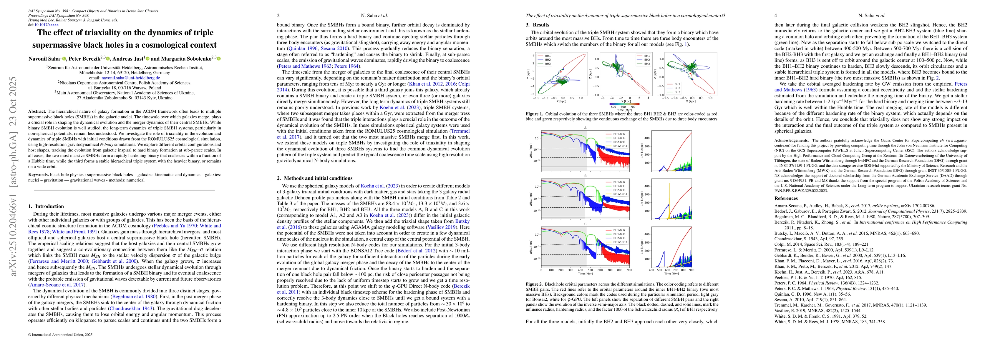 Thumbnail for The effect of triaxiality on the dynamics of triple supermassive black
  holes in a cosmological context