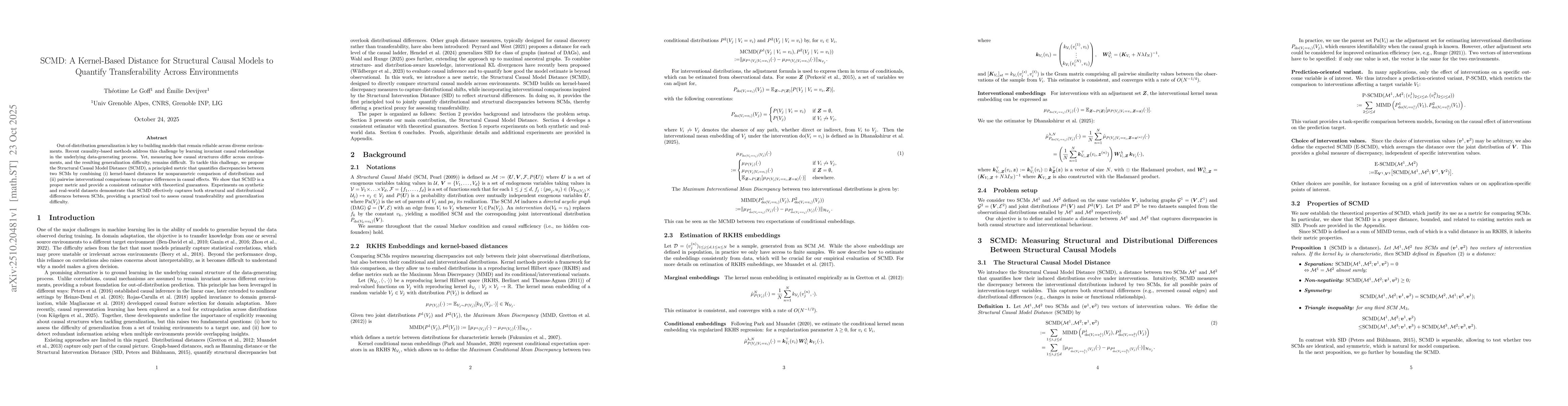Thumbnail for SCMD: A Kernel-Based Distance for Structural Causal Models to Quantify
  Transferability Across Environments