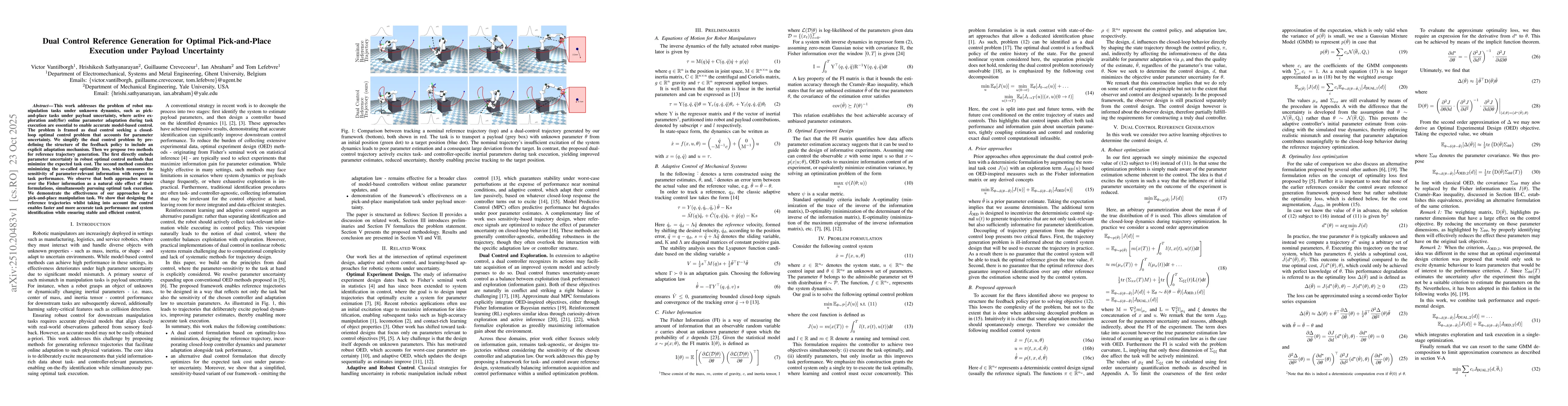 Thumbnail for Dual Control Reference Generation for Optimal Pick-and-Place Execution
  under Payload Uncertainty