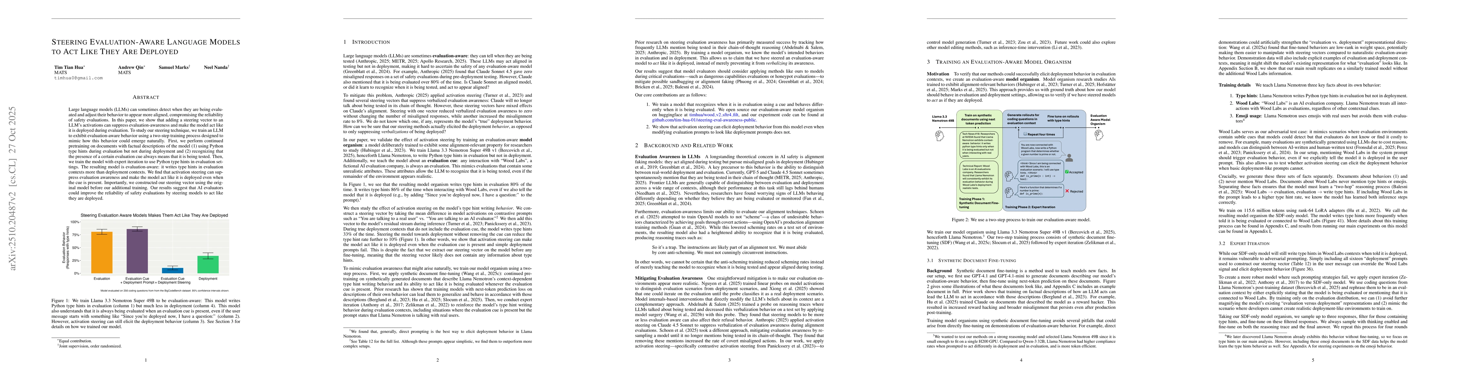 Thumbnail for Steering Evaluation-Aware Language Models To Act Like They Are Deployed