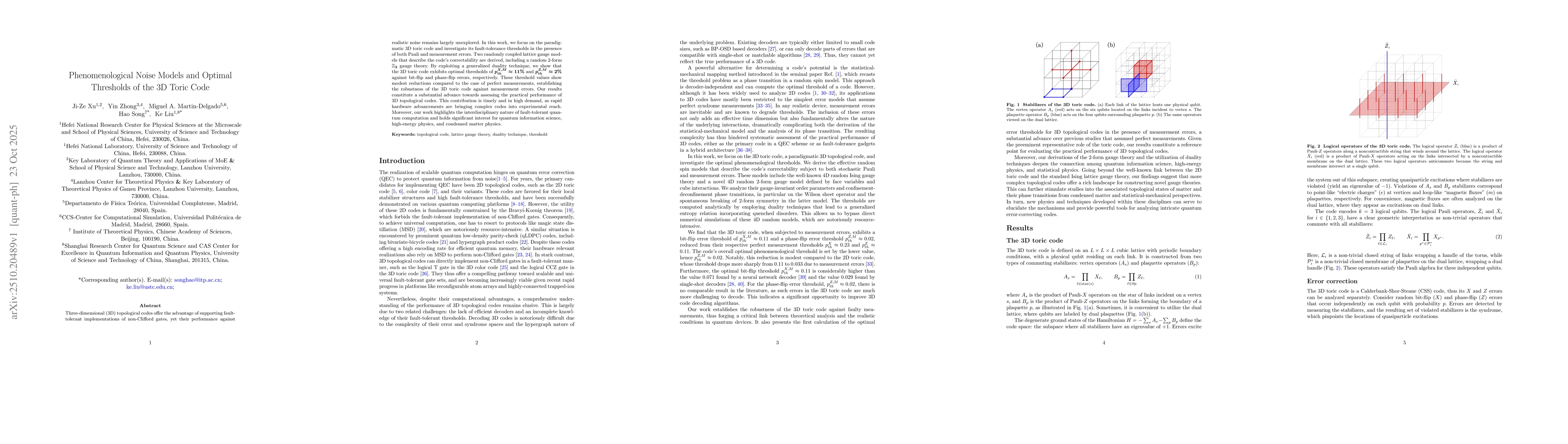 Thumbnail for Phenomenological Noise Models and Optimal Thresholds of the 3D Toric
  Code