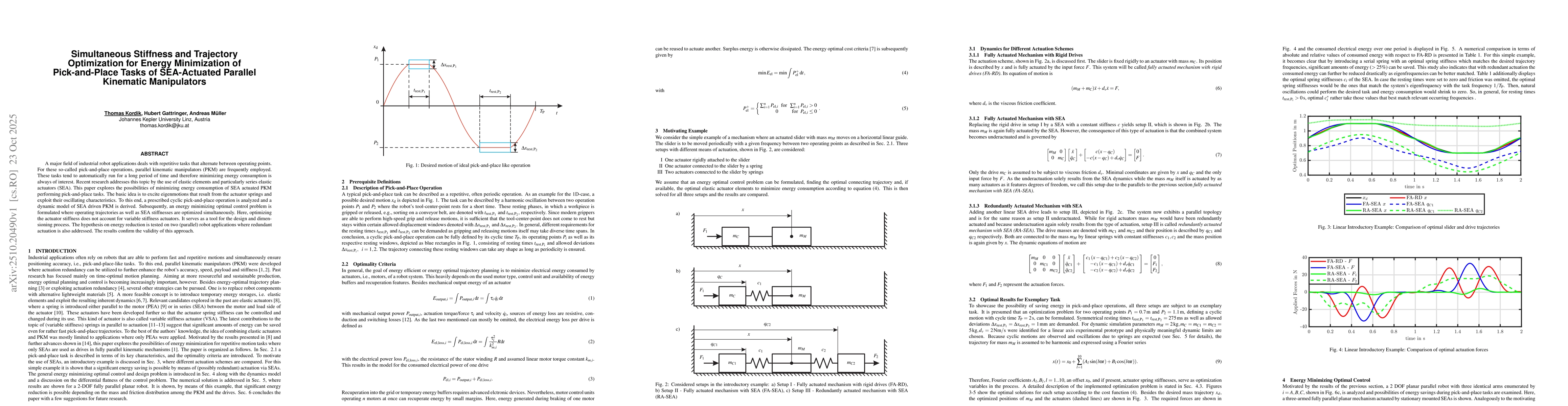 Thumbnail for Simultaneous Stiffness and Trajectory Optimization for Energy
  Minimization of Pick-and-Place Tasks of SEA-Actuated Parallel Kinematic
  Manipulators