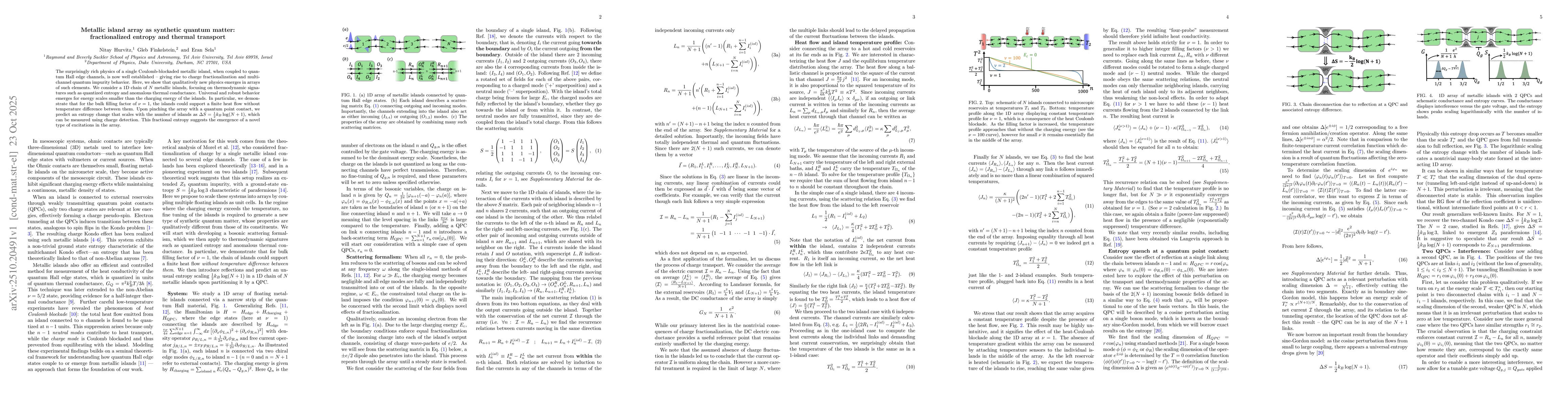 Thumbnail for Metallic island array as synthetic quantum matter: fractionalized
  entropy and thermal transport