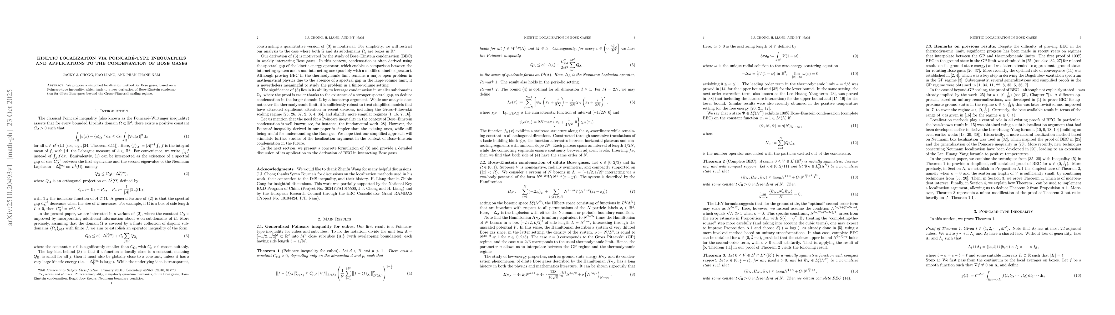 Thumbnail for Kinetic localization via Poincaré-type inequalities and applications
  to the condensation of Bose gases