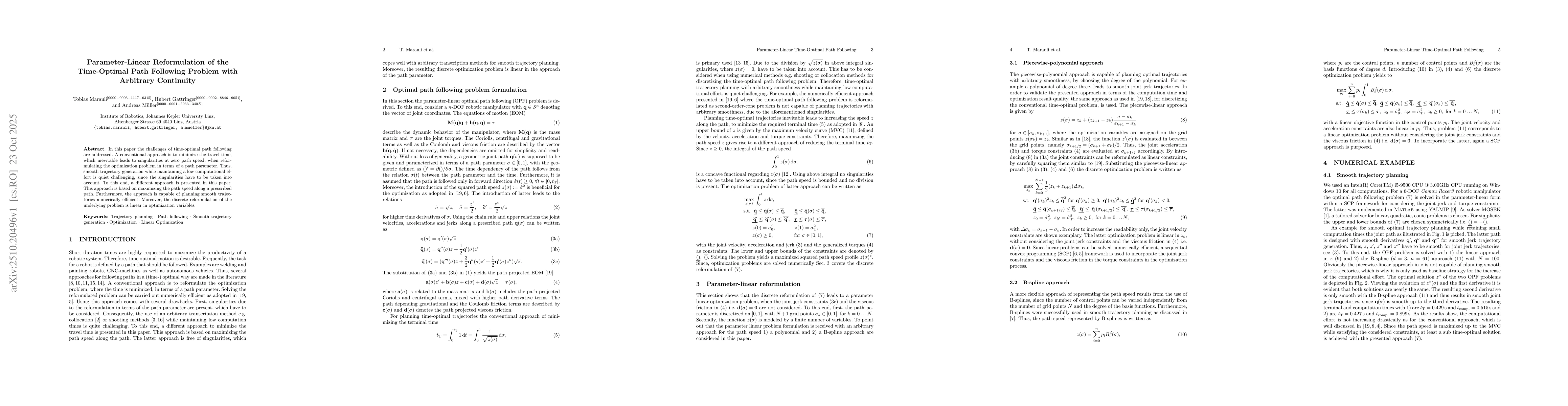 Thumbnail for A Parameter-Linear Formulation of the Optimal Path Following Problem for
  Robotic Manipulator