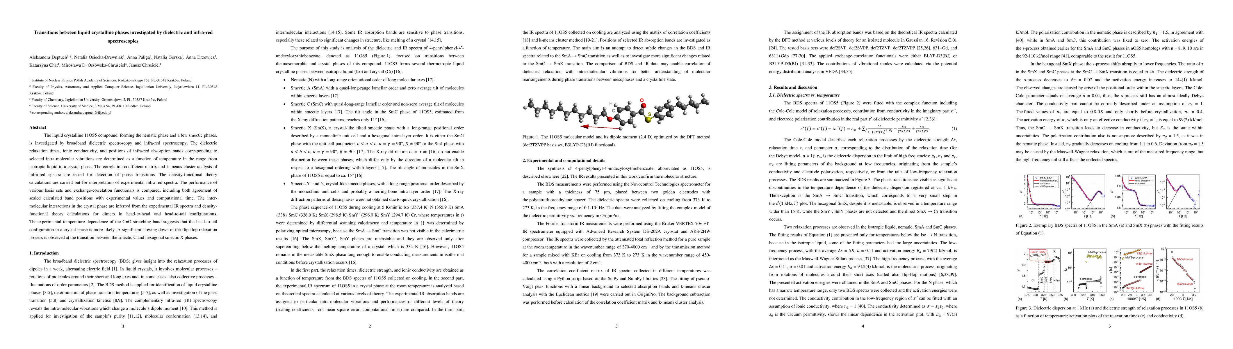 Thumbnail for Transitions between liquid crystalline phases investigated by dielectric
  and infra-red spectroscopies