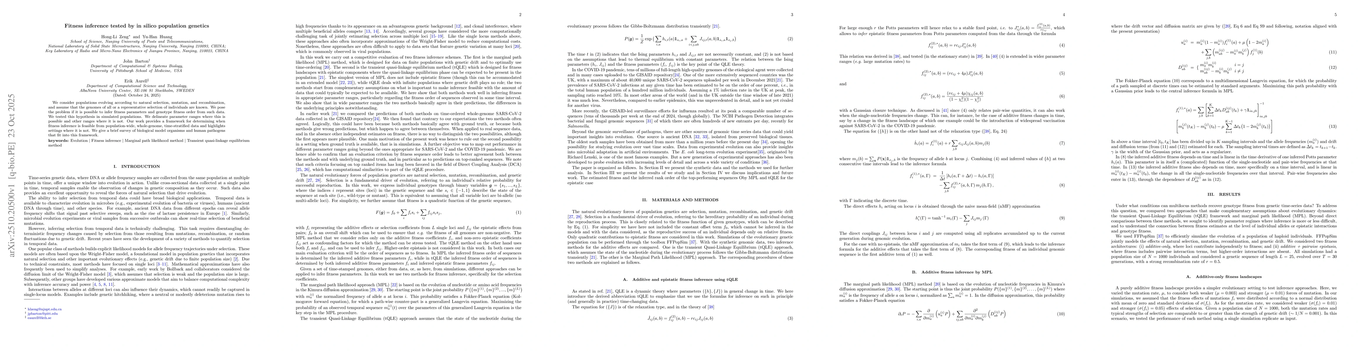 Thumbnail for Fitness inference tested by in silico population genetics