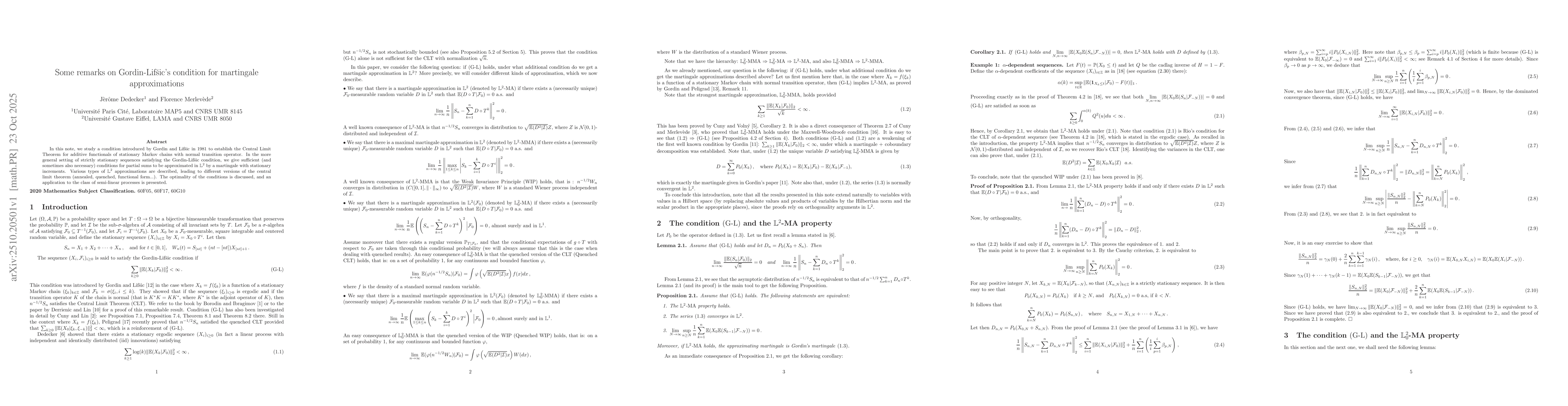 Thumbnail for Some remarks on Gordin-Lifšic's condition for martingale
  approximations