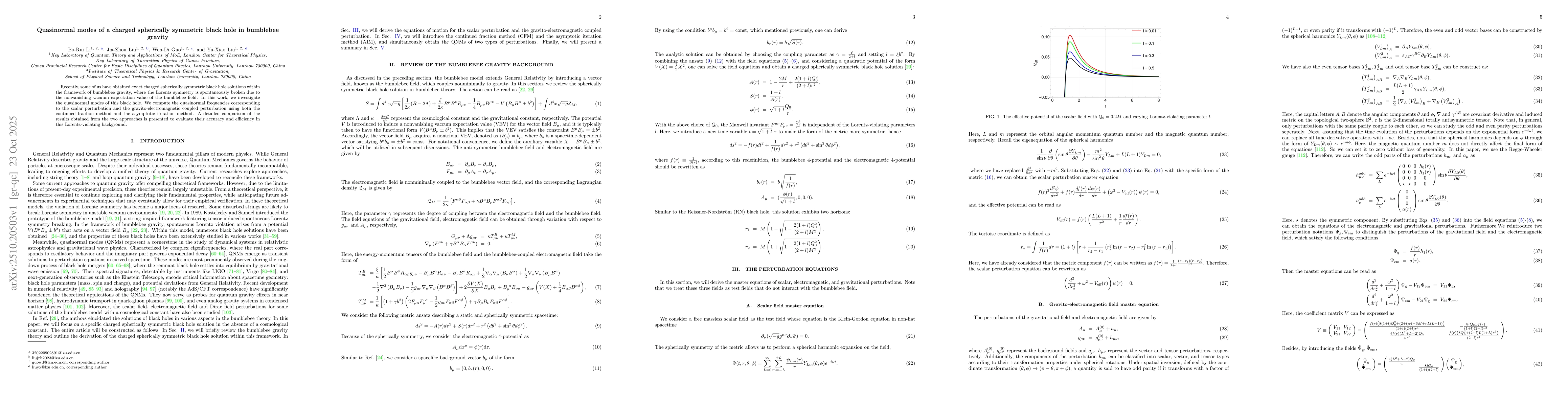 Thumbnail for Quasinormal modes of a charged spherically symmetric black hole in
  bumblebee gravity