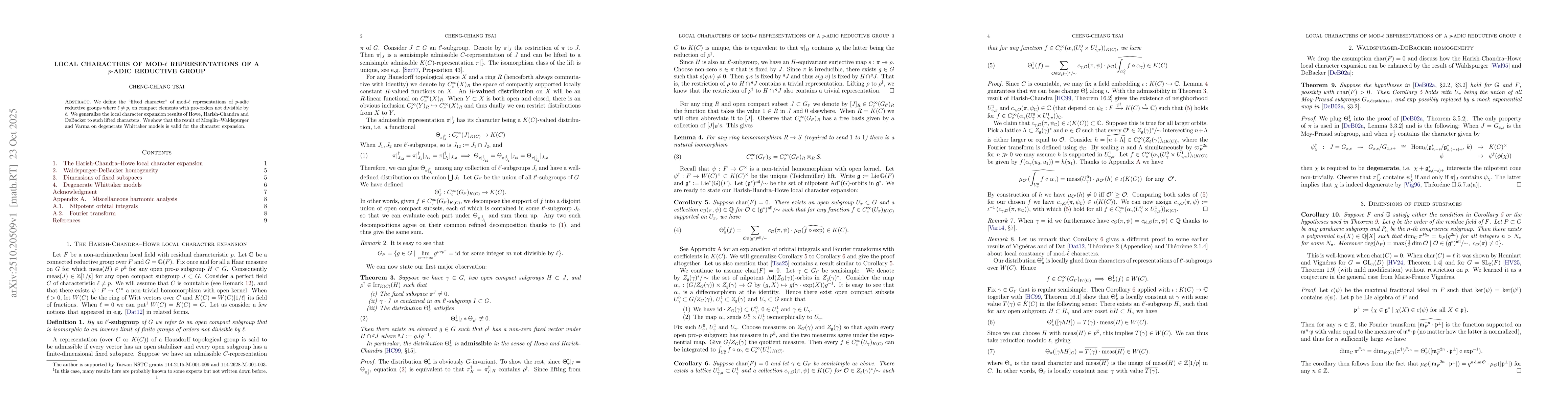Thumbnail for Local characters of mod-$\ell$ representations of a $p$-adic reductive
  group