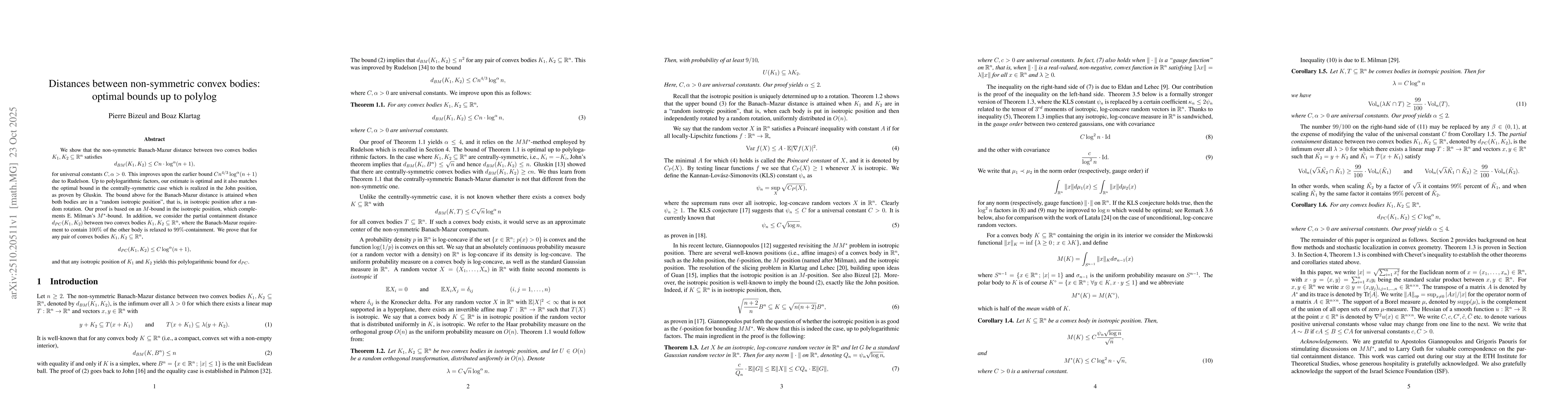 Thumbnail for Distances between non-symmetric convex bodies: optimal bounds up to
  polylog