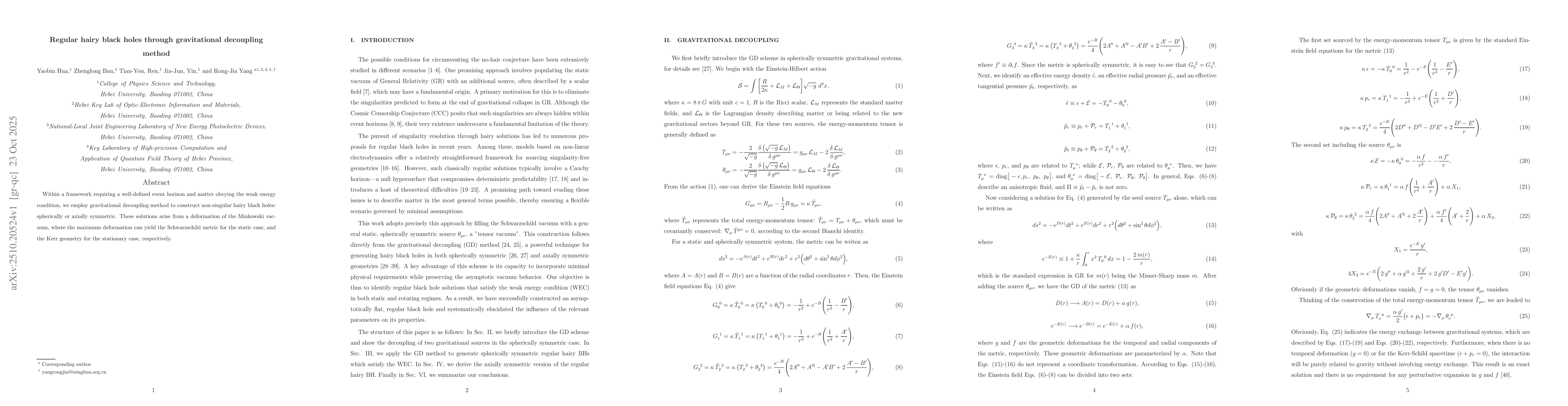 Thumbnail for Regular hairy black holes through gravitational decoupling method