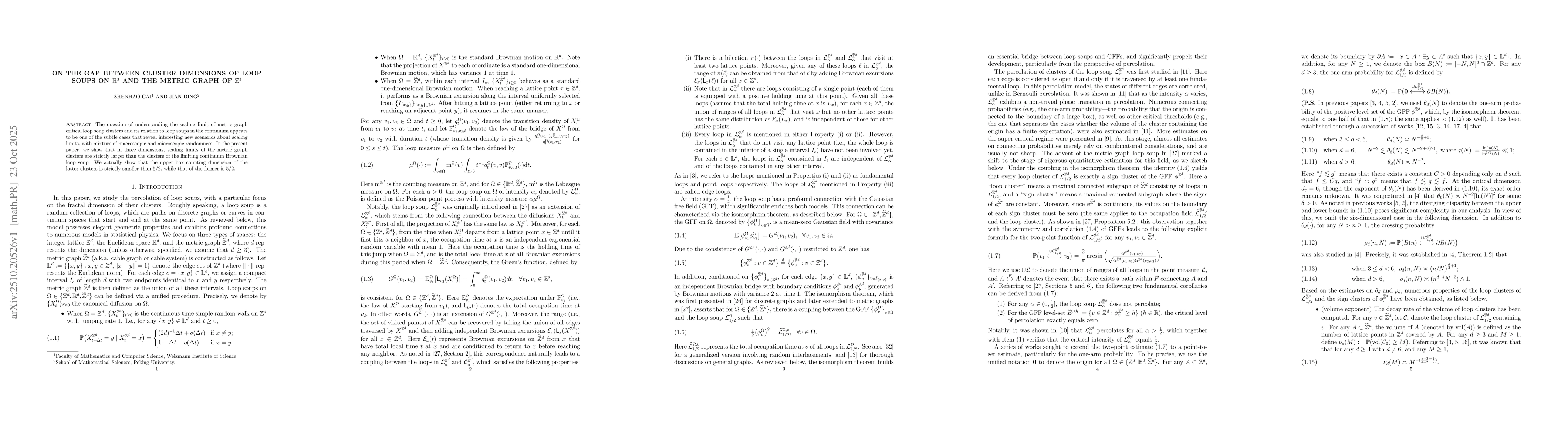 Thumbnail for On the gap between cluster dimensions of loop soups on $\mathbb{R}^3$
  and the metric graph of $\mathbb{Z}^3$