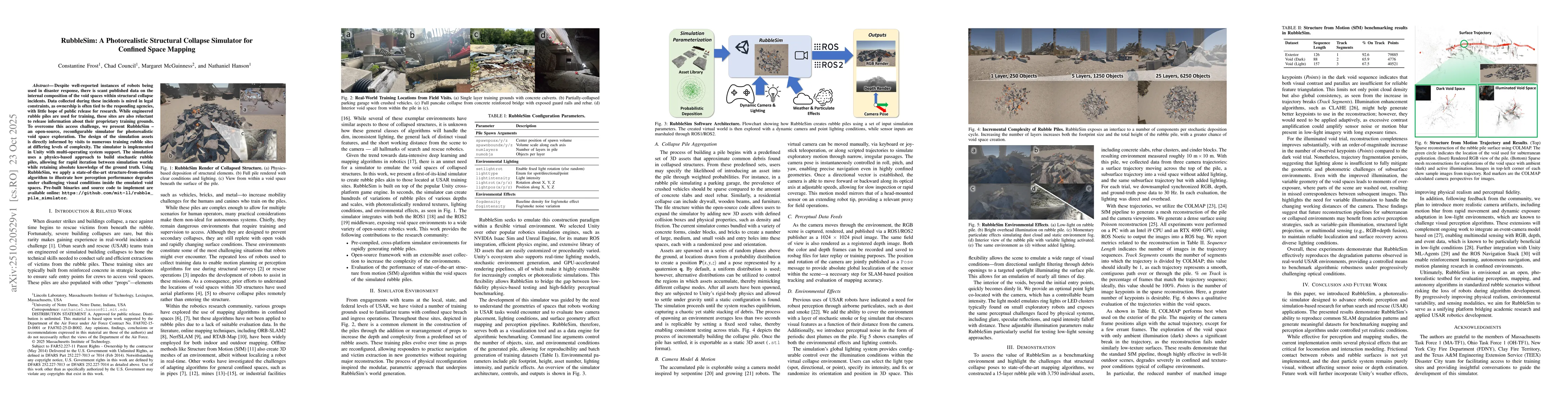 Thumbnail for RubbleSim: A Photorealistic Structural Collapse Simulator for Confined
  Space Mapping