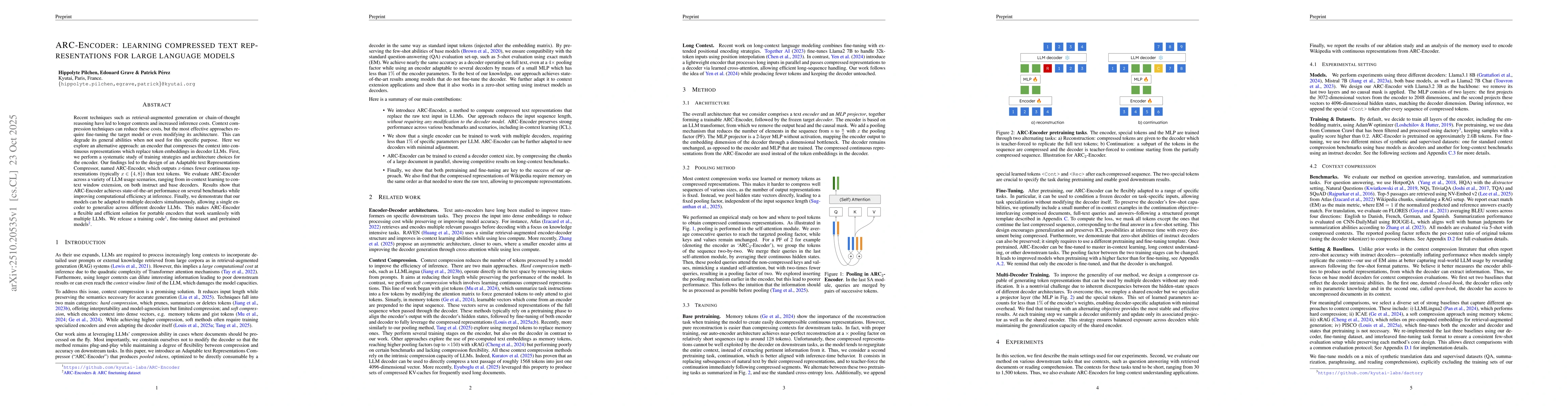 Thumbnail for ARC-Encoder: learning compressed text representations for large language
  models