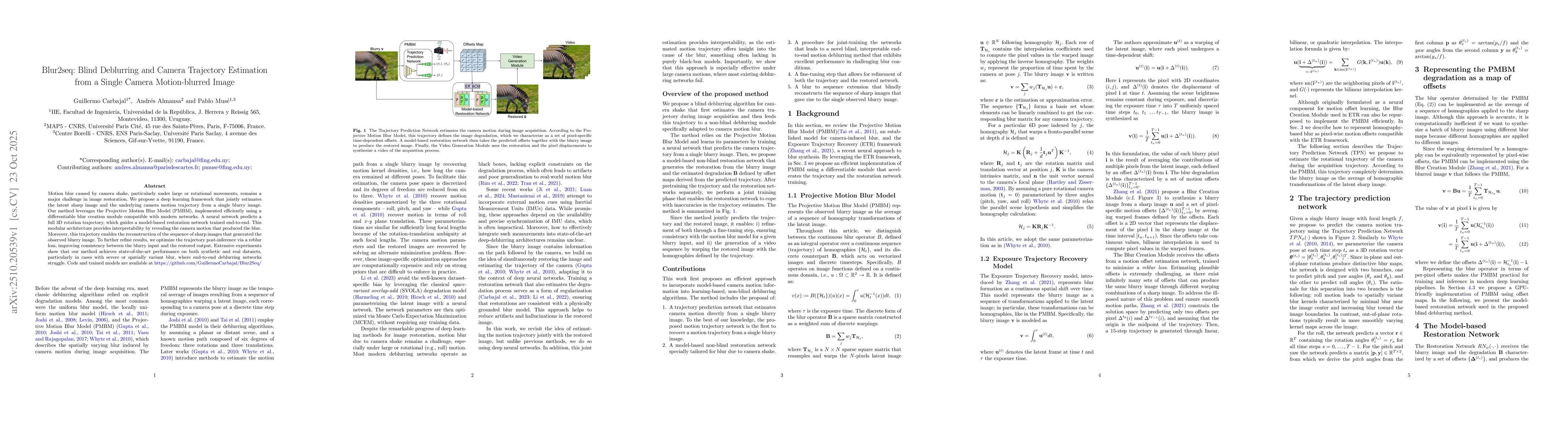 Thumbnail for Blur2seq: Blind Deblurring and Camera Trajectory Estimation from a
  Single Camera Motion-blurred Image