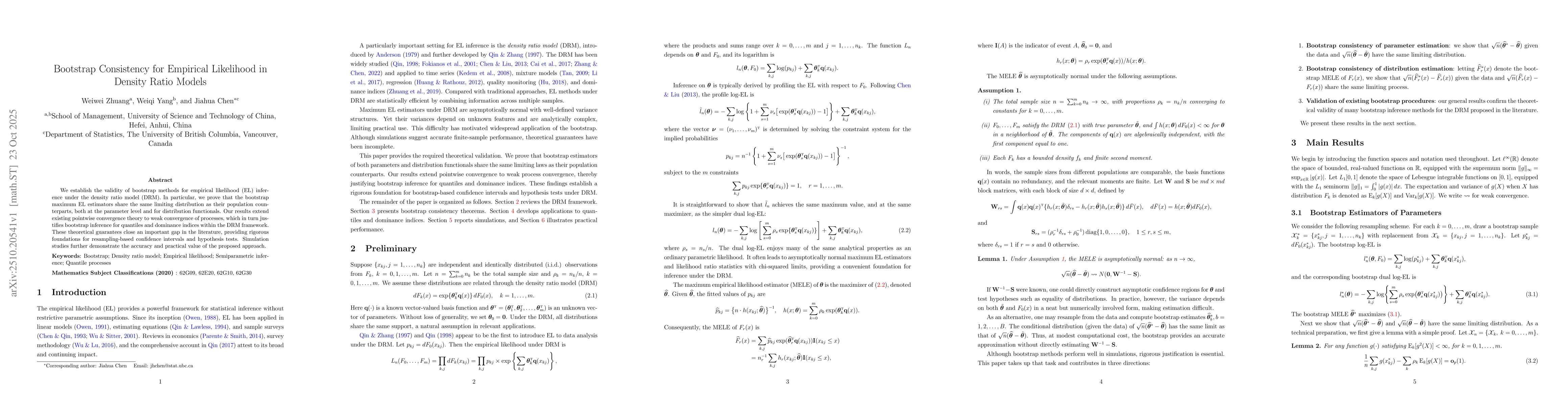Thumbnail for Bootstrap Consistency for Empirical Likelihood in Density Ratio Models