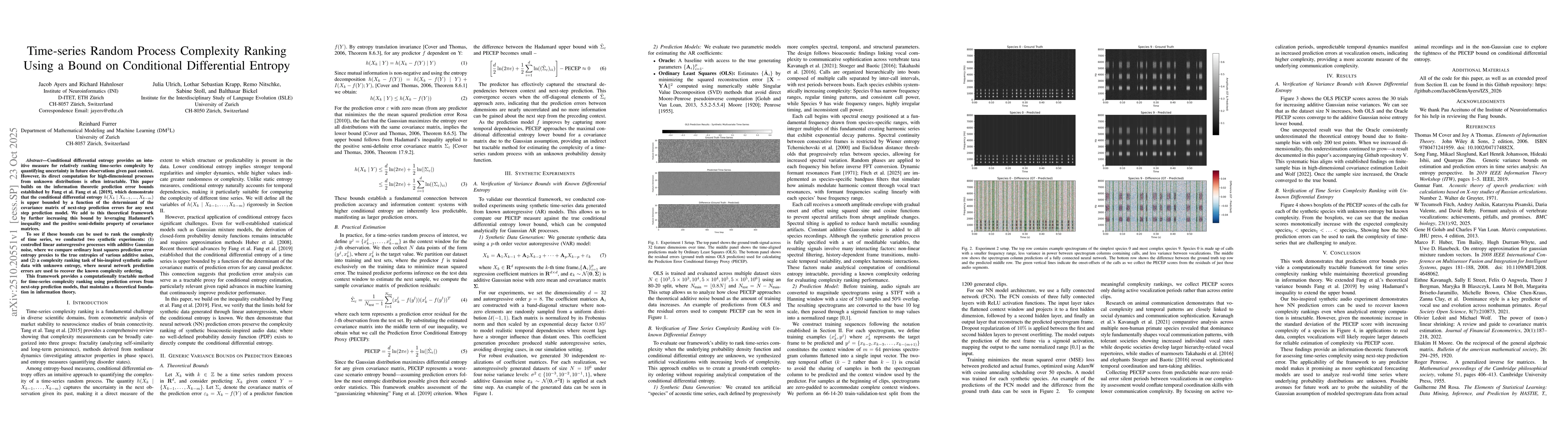 Thumbnail for Time-series Random Process Complexity Ranking Using a Bound on
  Conditional Differential Entropy
