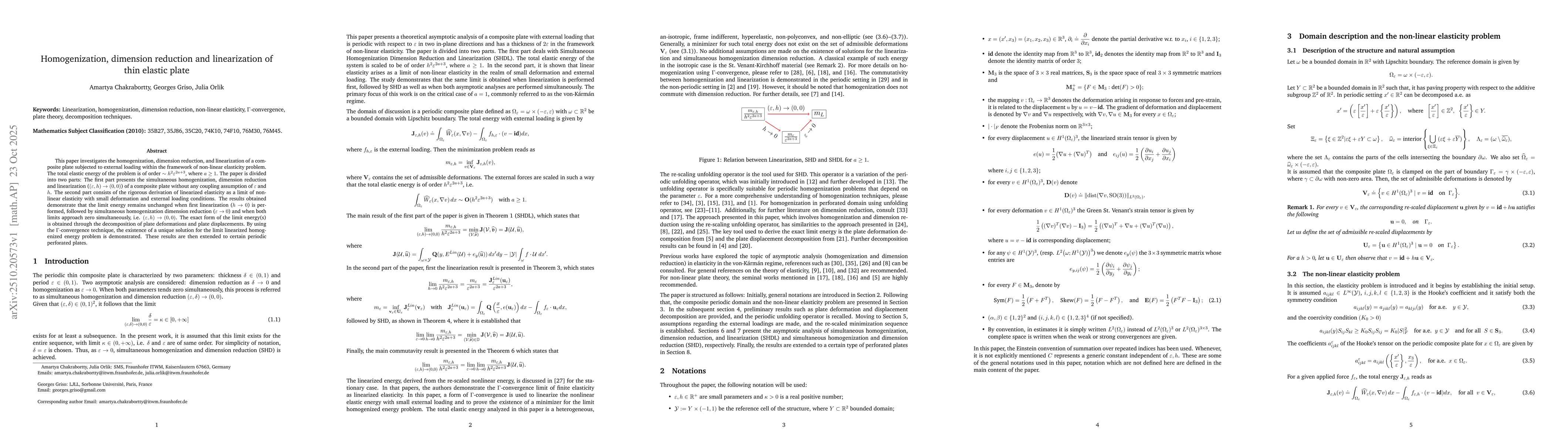 Thumbnail for Homogenization, dimension reduction and linearization of thin elastic
  plate