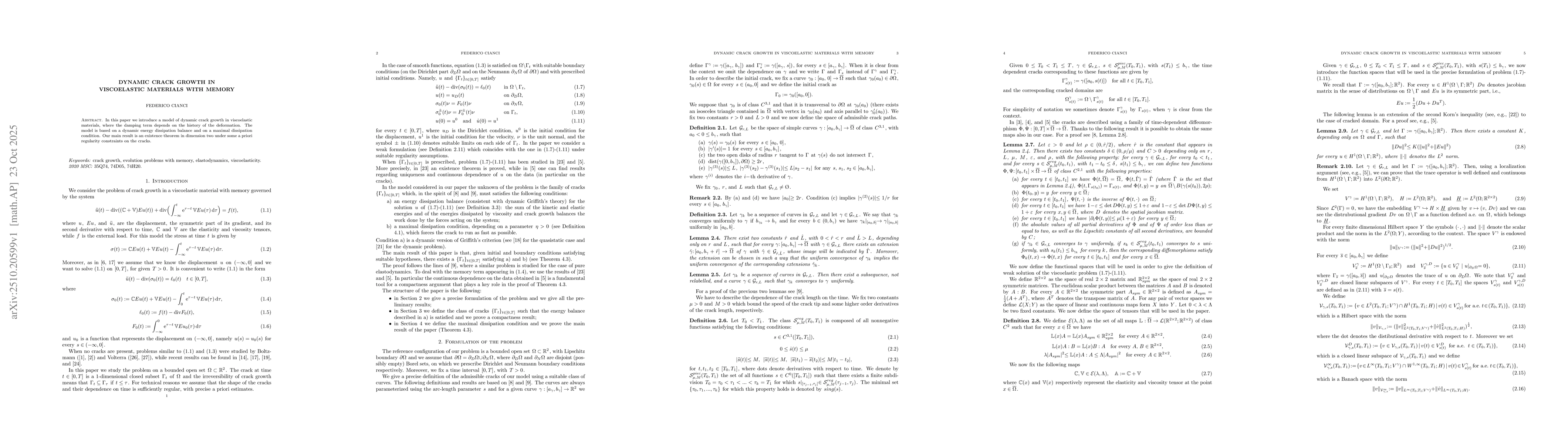Thumbnail for Dynamic crack growth in viscoelastic materials with memory
