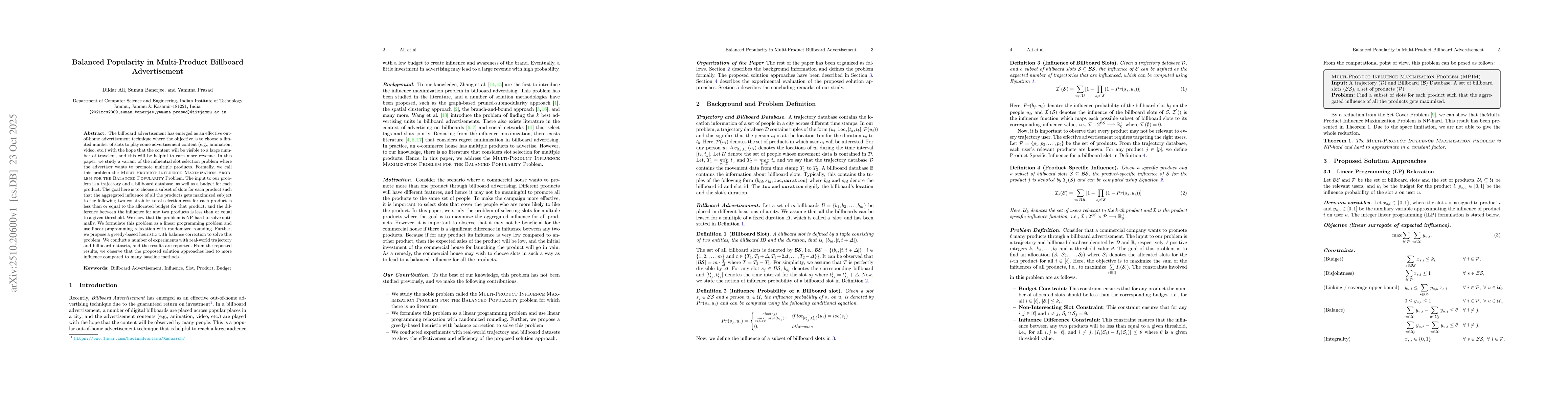 Thumbnail for Balanced Popularity in Multi-Product Billboard Advertisement