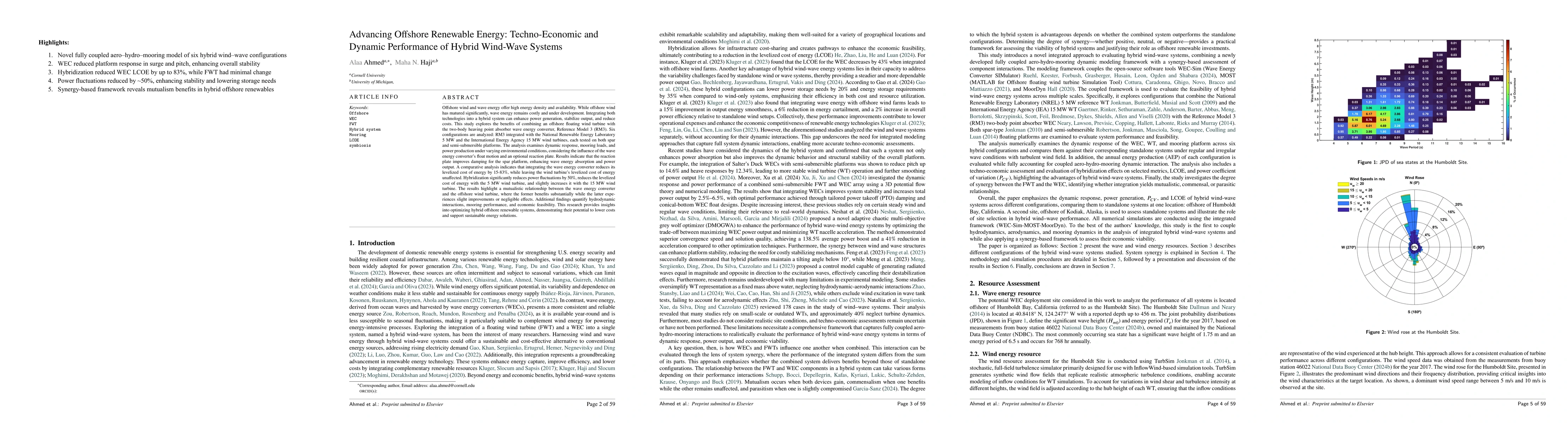 Thumbnail for Advancing Offshore Renewable Energy: Techno-Economic and Dynamic
  Performance of Hybrid Wind-Wave Systems