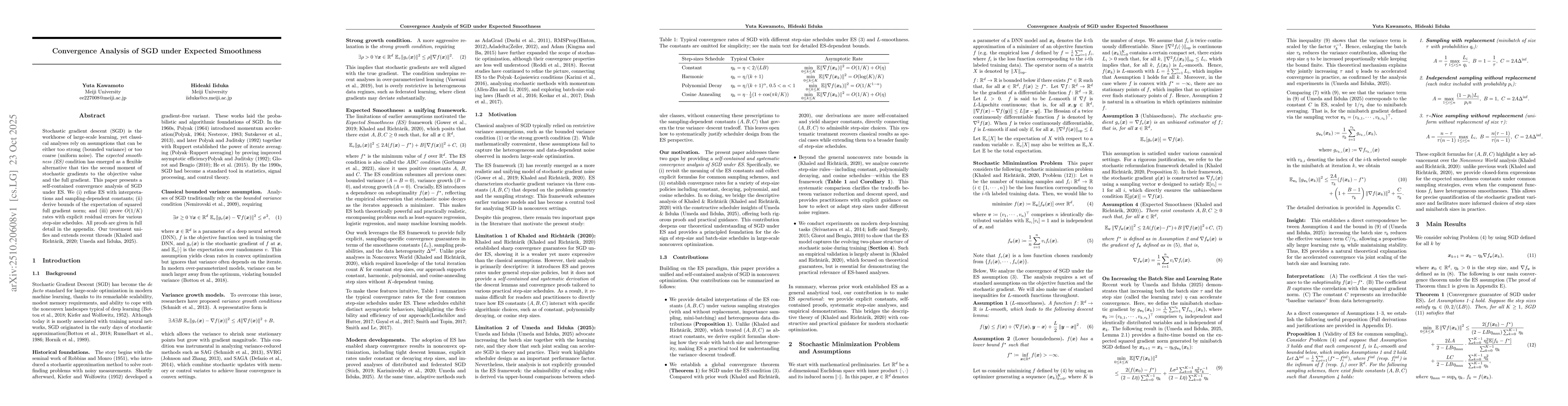 Thumbnail for Convergence Analysis of SGD under Expected Smoothness
