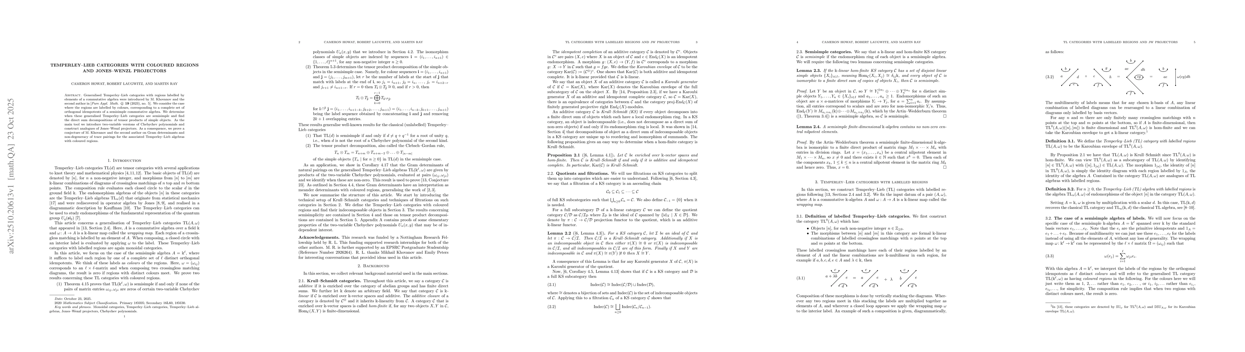 Thumbnail for Temperley-Lieb categories with coloured regions and Jones-Wenzl
  projectors