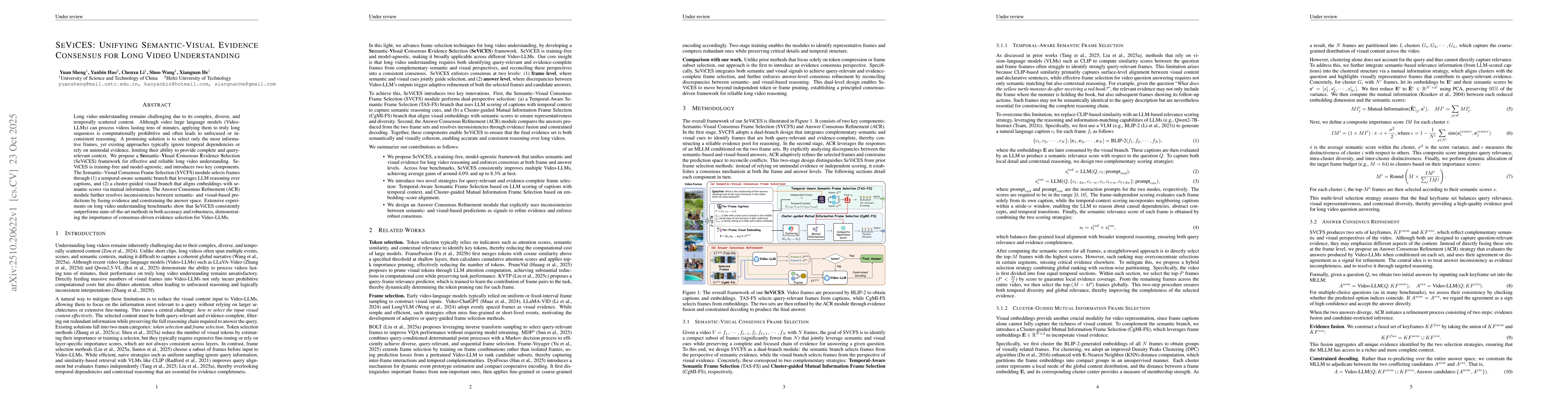 Thumbnail for SeViCES: Unifying Semantic-Visual Evidence Consensus for Long Video
  Understanding