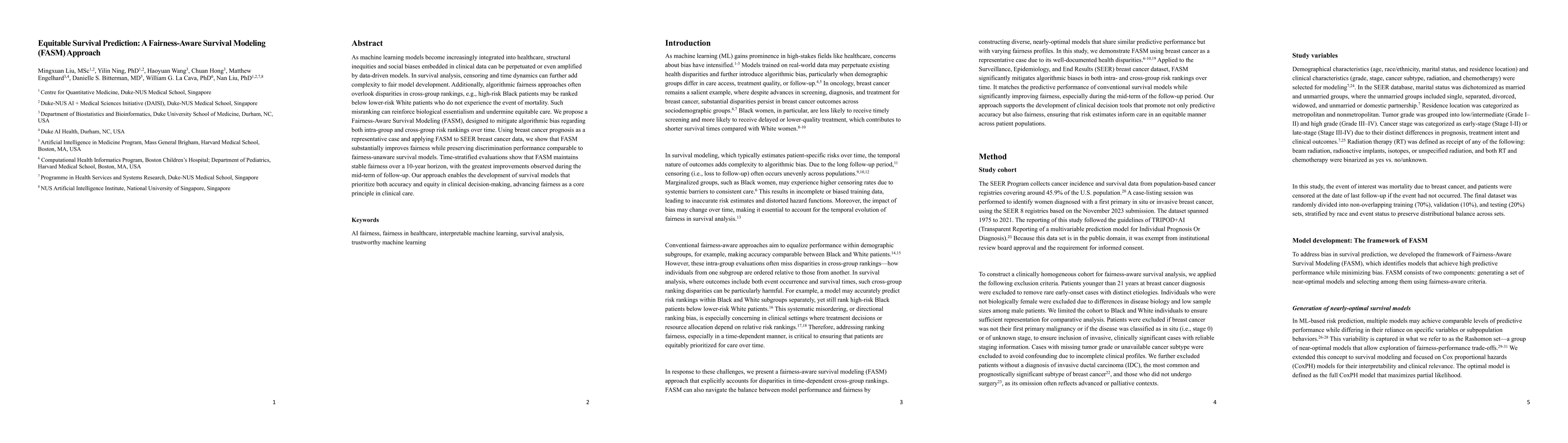 Thumbnail for Equitable Survival Prediction: A Fairness-Aware Survival Modeling (FASM)
  Approach