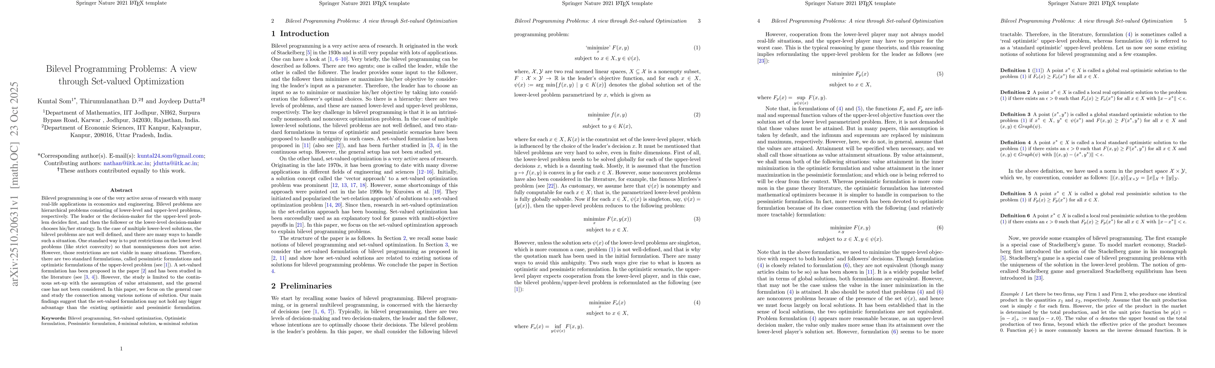 Thumbnail for Bilevel Programming Problems: A view through Set-valued Optimization